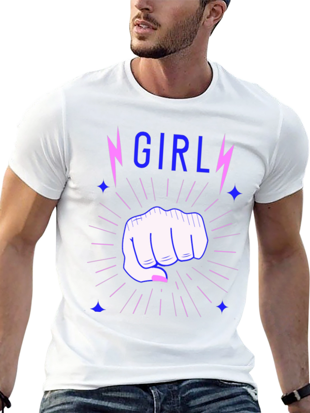 Girl Power Fist Tee - Lightning Bolt Graphic