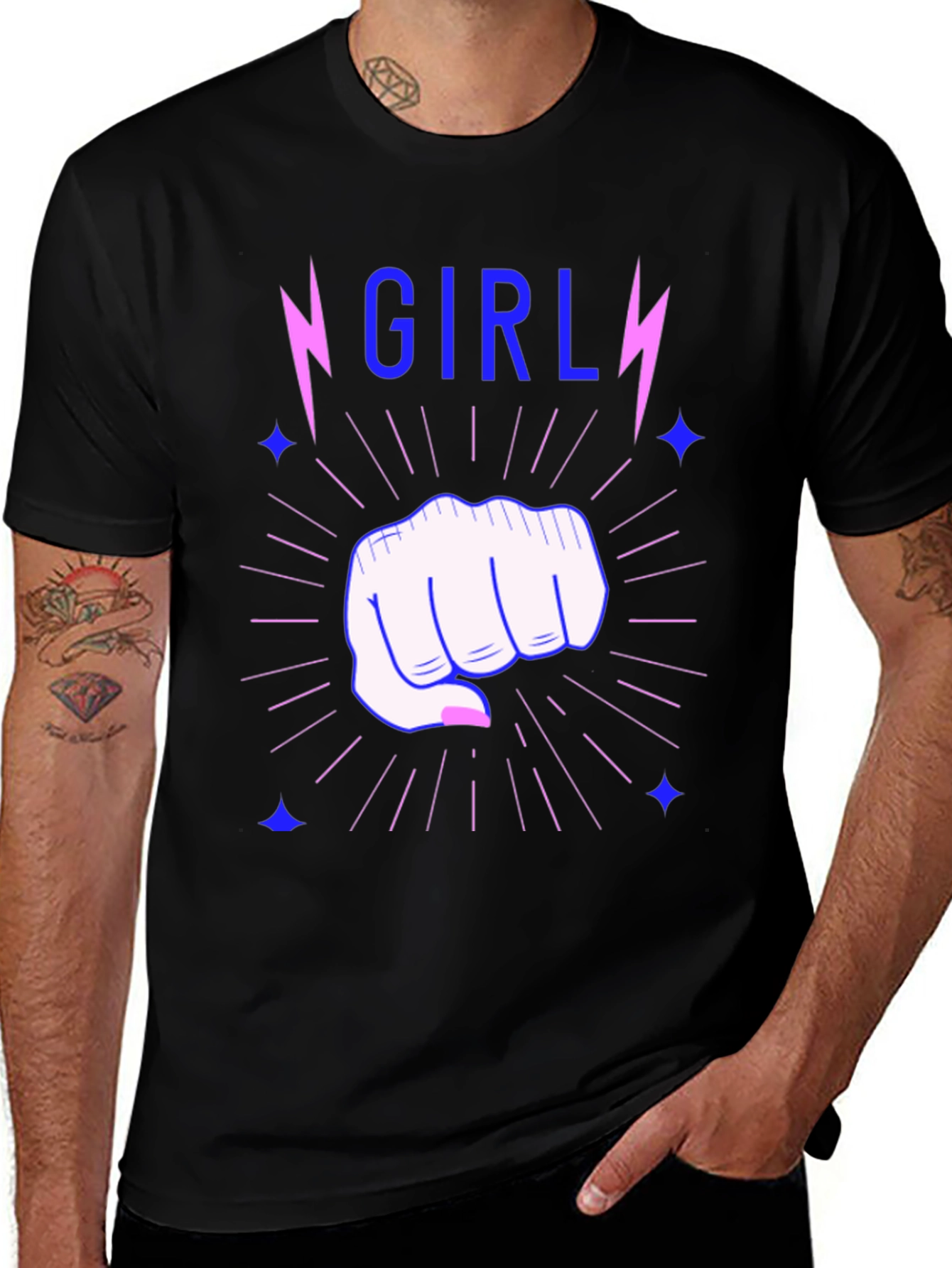Girl Power Fist Tee - Lightning Bolt Graphic