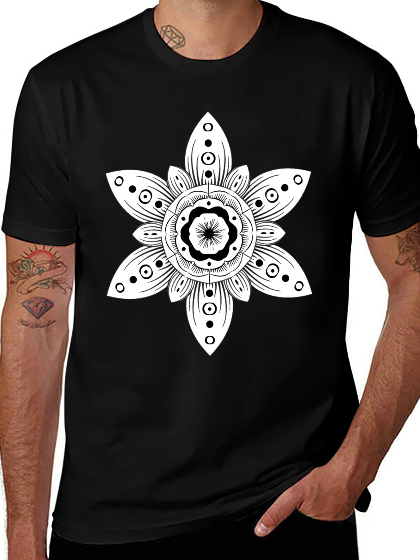 Floral Mandala Graphic Black T-Shirt