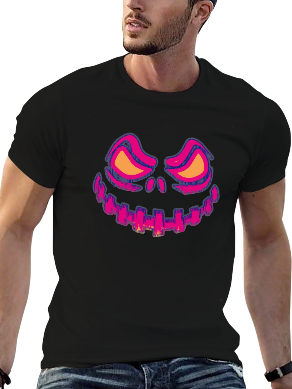 Halloween Face Graphic Tee - Black