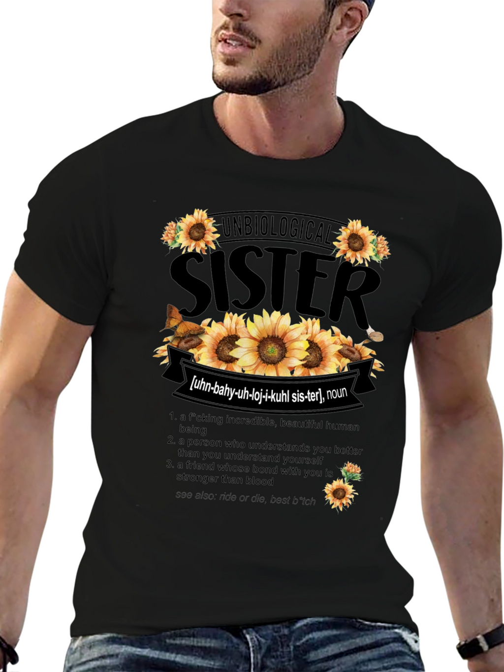 Unbiological Sister Sunflower Graphic T-Shirt