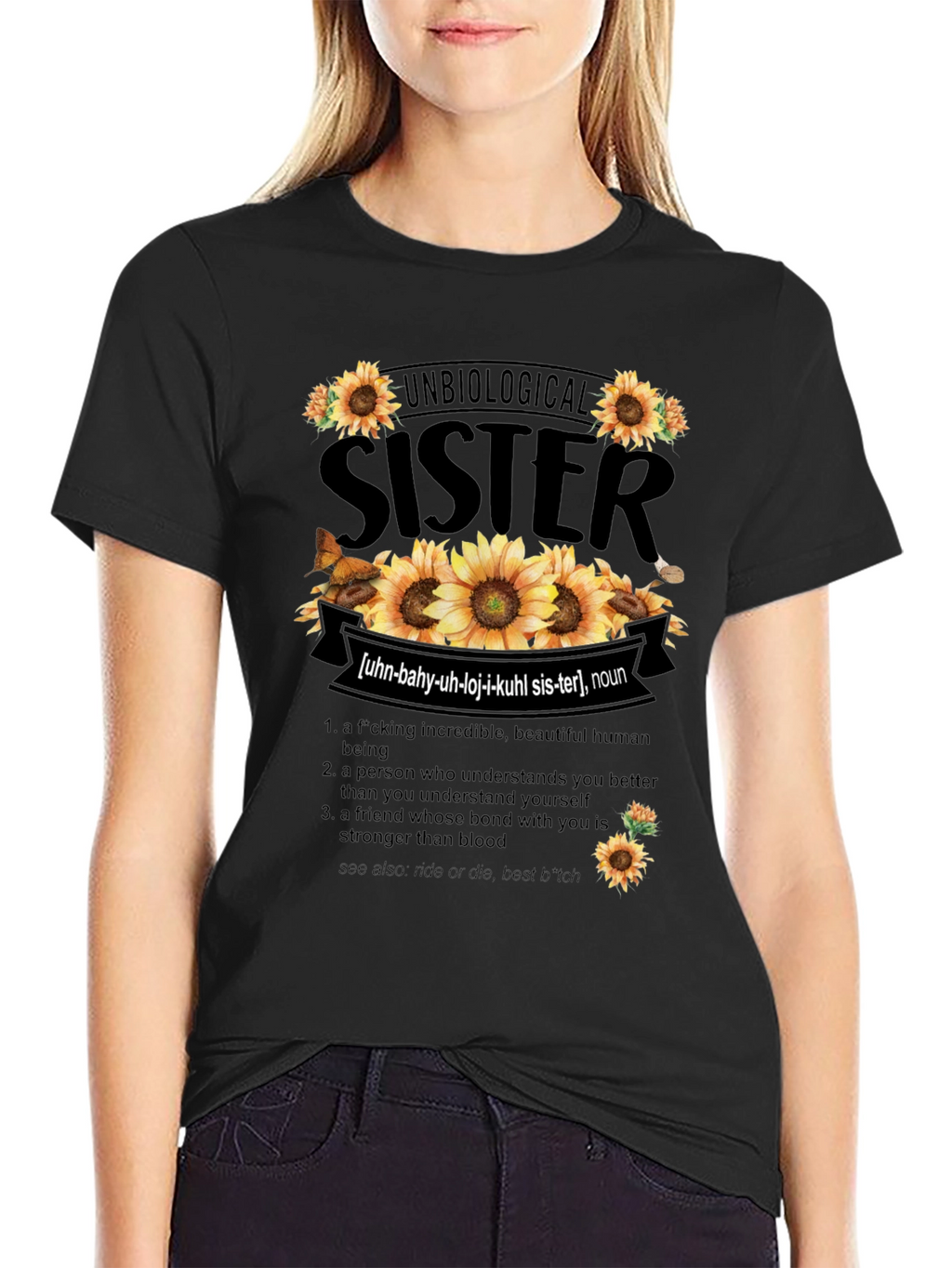 Unbiological Sister Sunflower Graphic T-Shirt