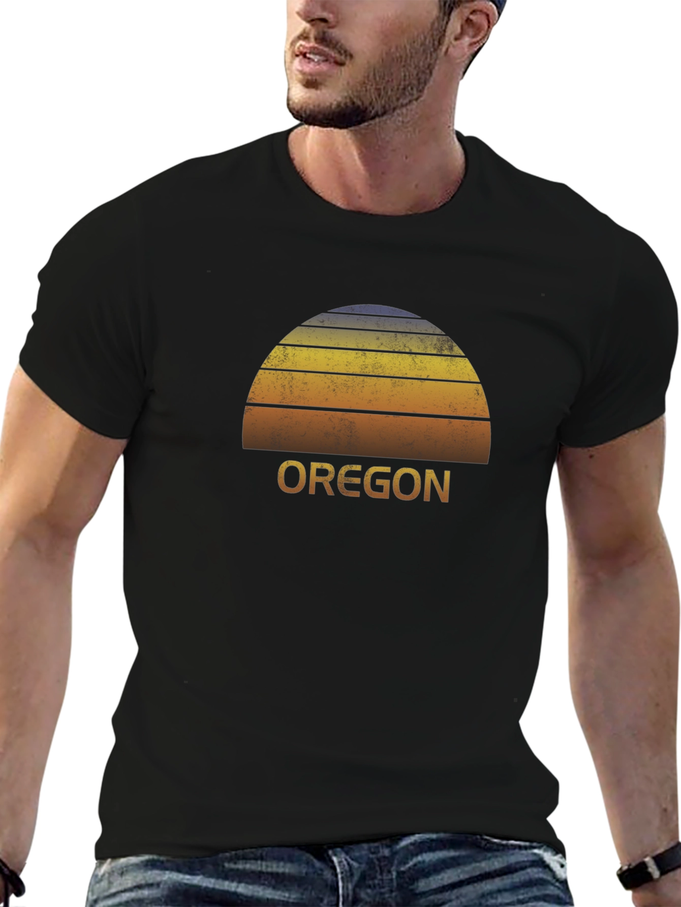 Retro Oregon Sunset Graphic Tee - Black