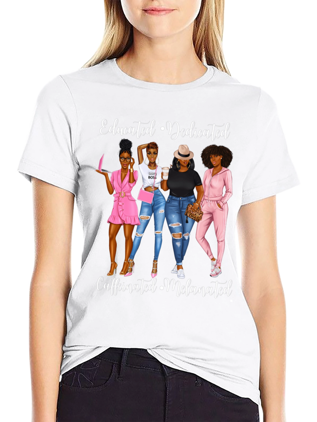 Educated Dedicated Melanated Womens Graphic T-Shirt