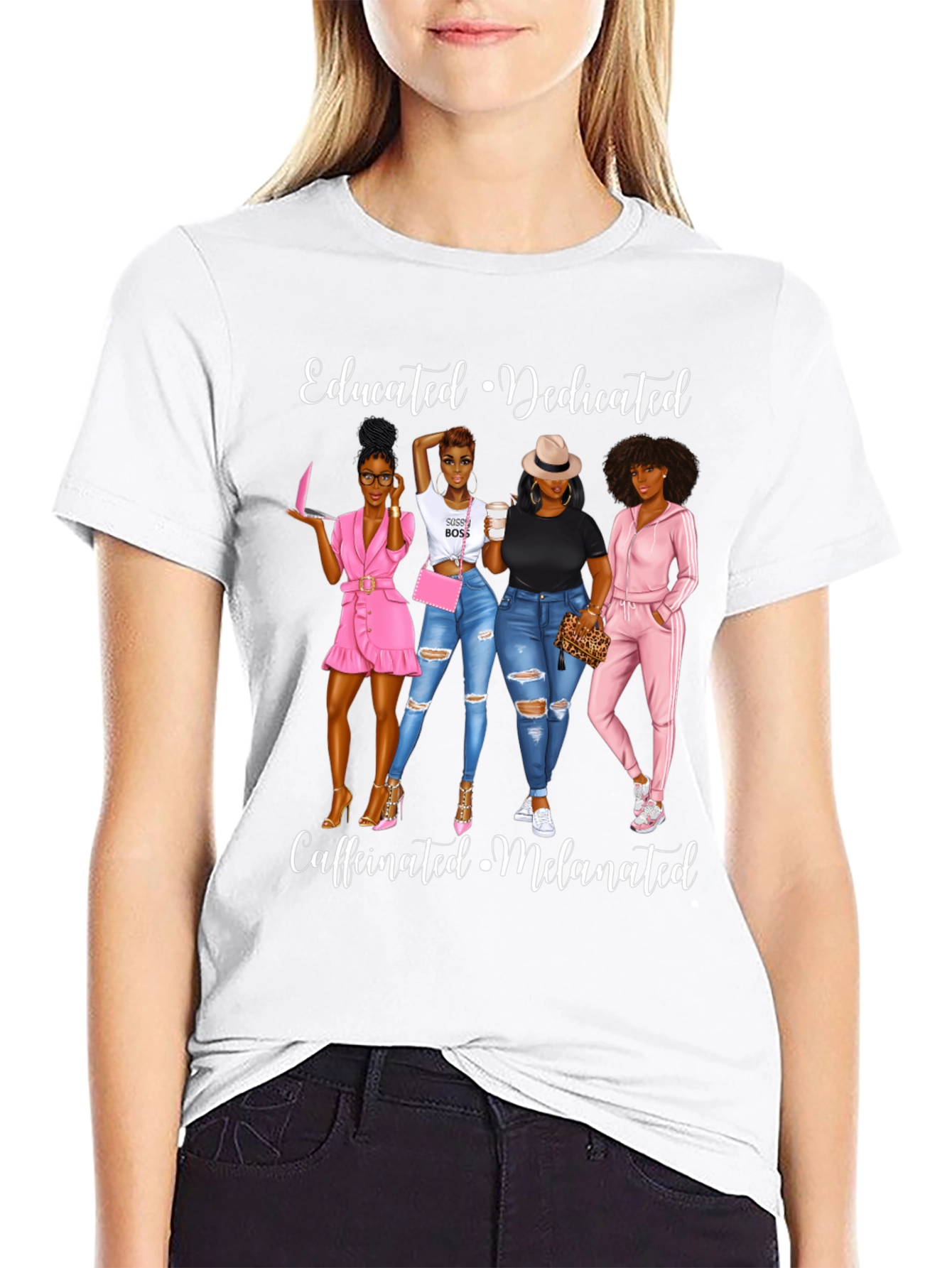 Educated Dedicated Melanated Womens Graphic T-Shirt