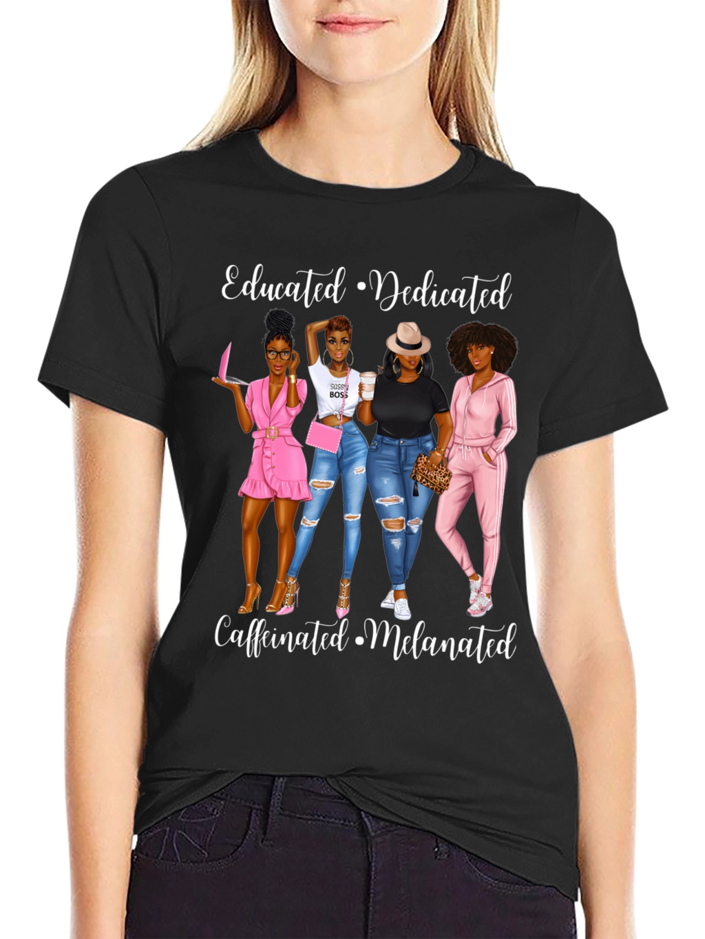 Educated Dedicated Melanated Womens Graphic T-Shirt