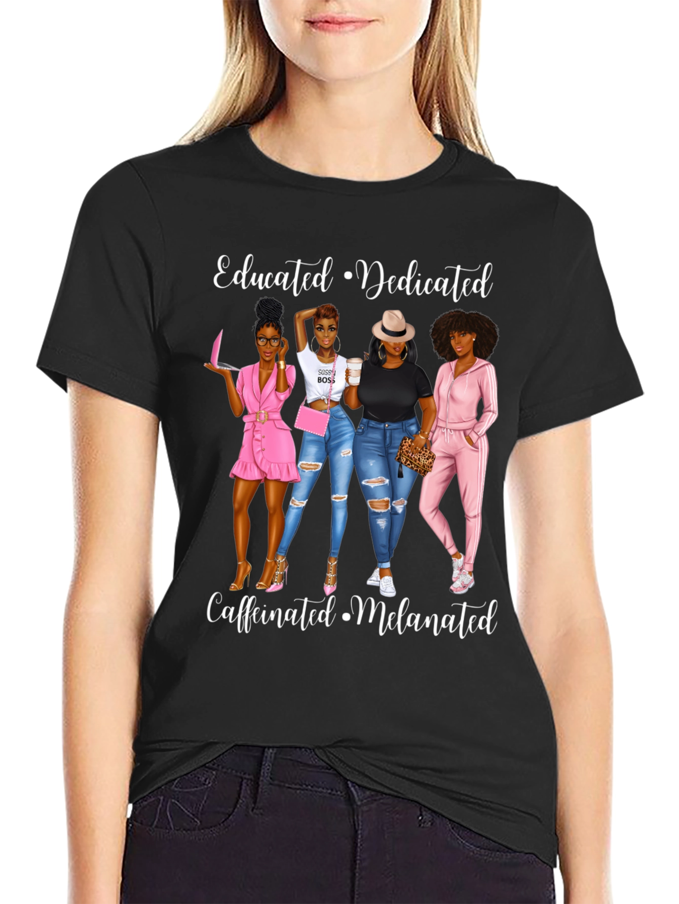 Educated Dedicated Melanated Womens Graphic T-Shirt