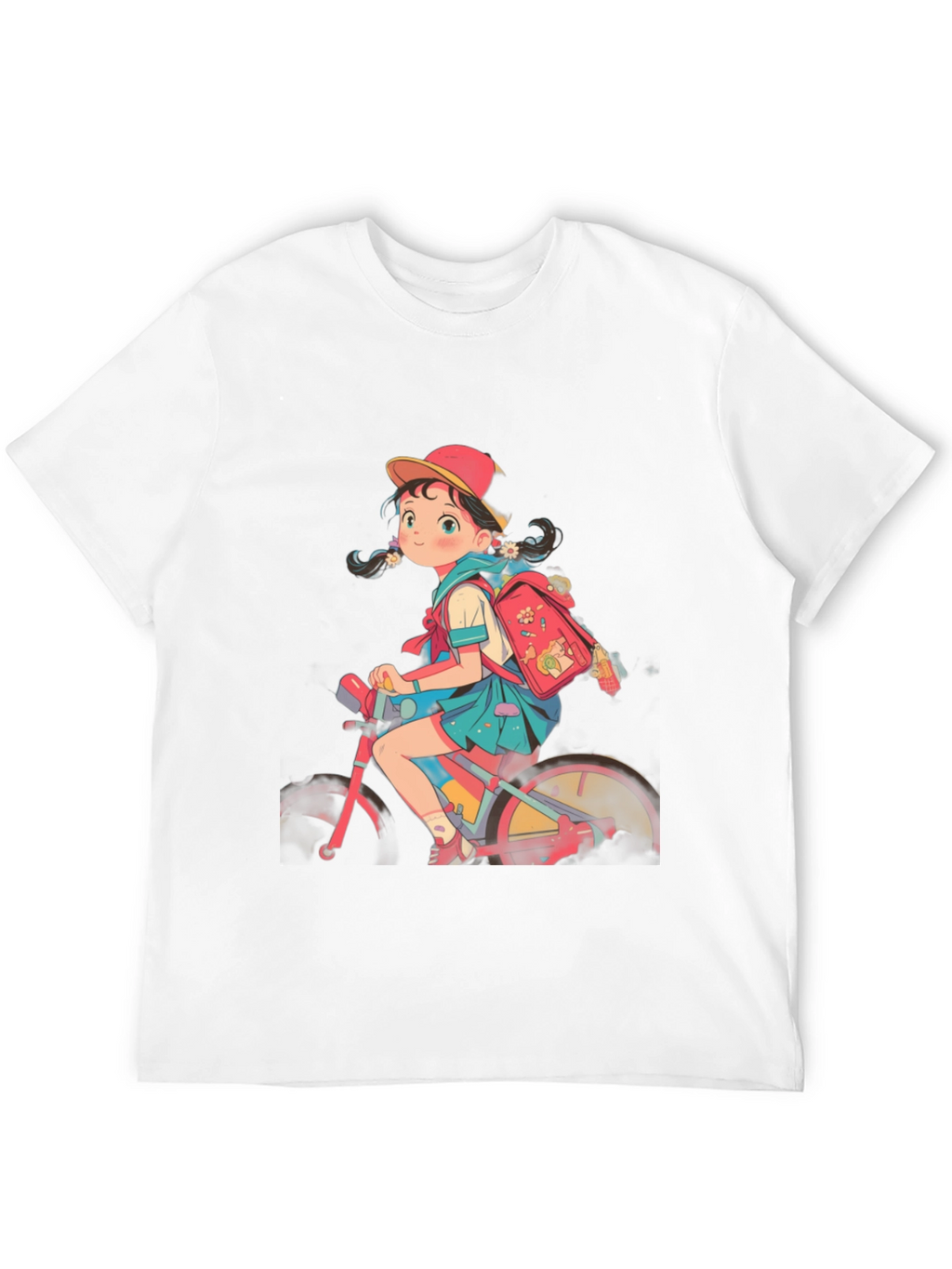 Anime Girl Riding Bicycle Graphic Tee