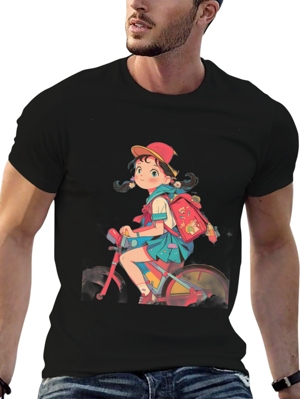 Anime Girl Riding Bicycle Graphic Tee