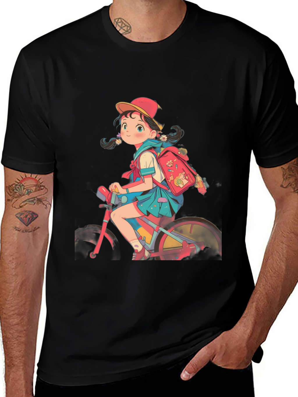 Anime Girl Riding Bicycle Graphic Tee