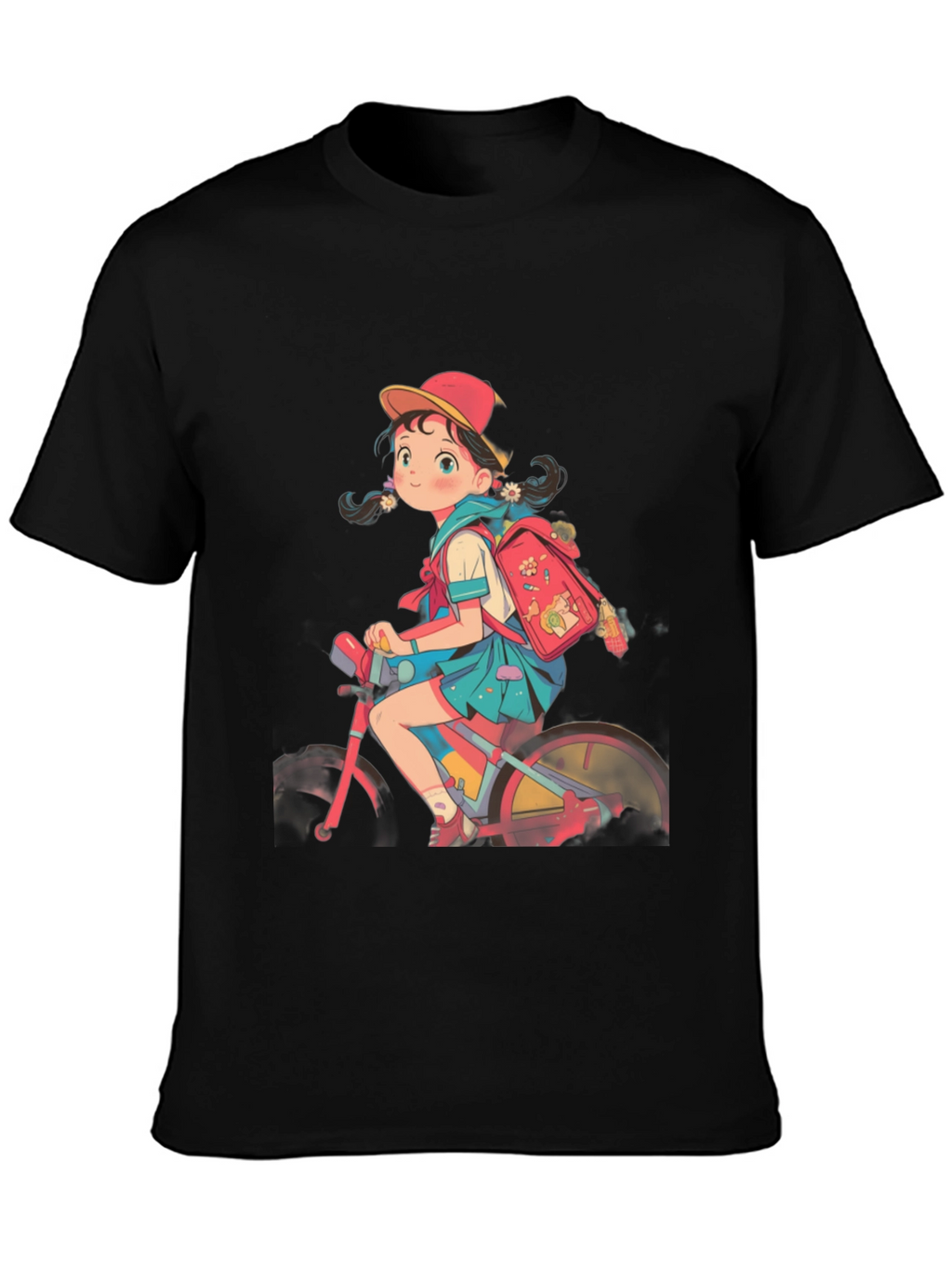 Anime Girl Riding Bicycle Graphic Tee