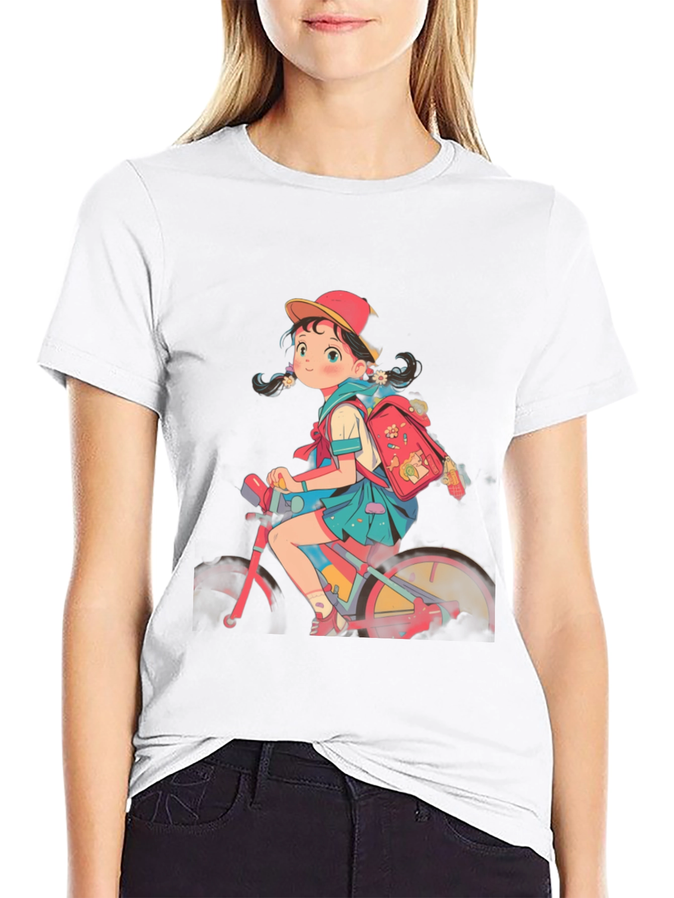 Anime Girl Riding Bicycle Graphic Tee