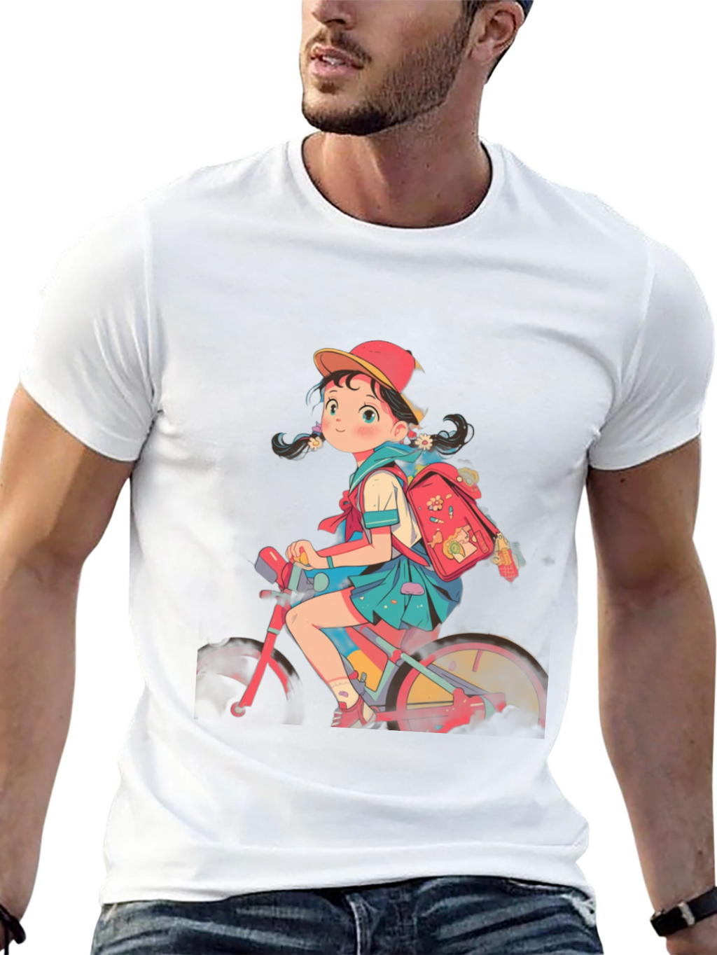 Anime Girl Riding Bicycle Graphic Tee