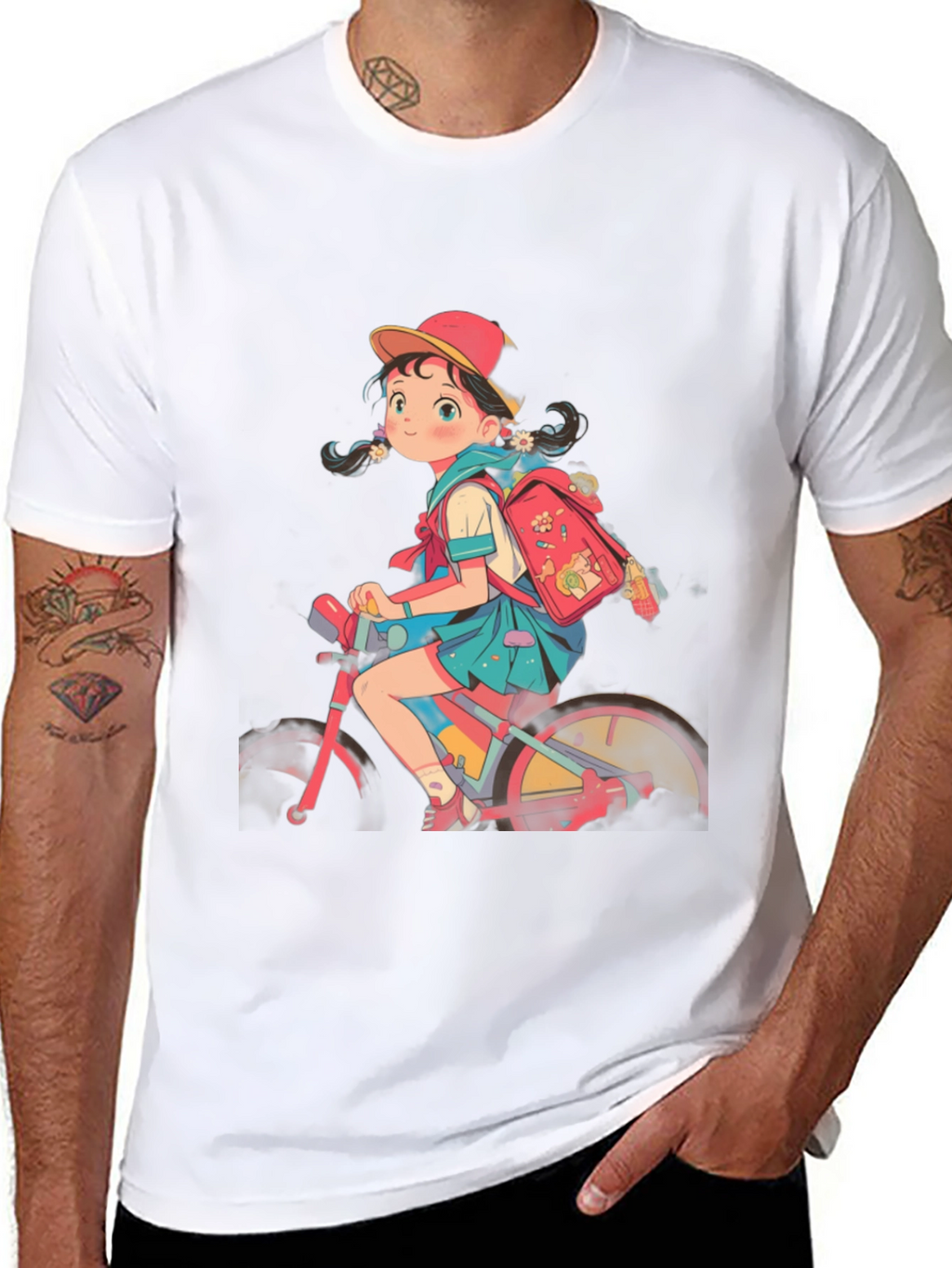 Anime Girl Riding Bicycle Graphic Tee