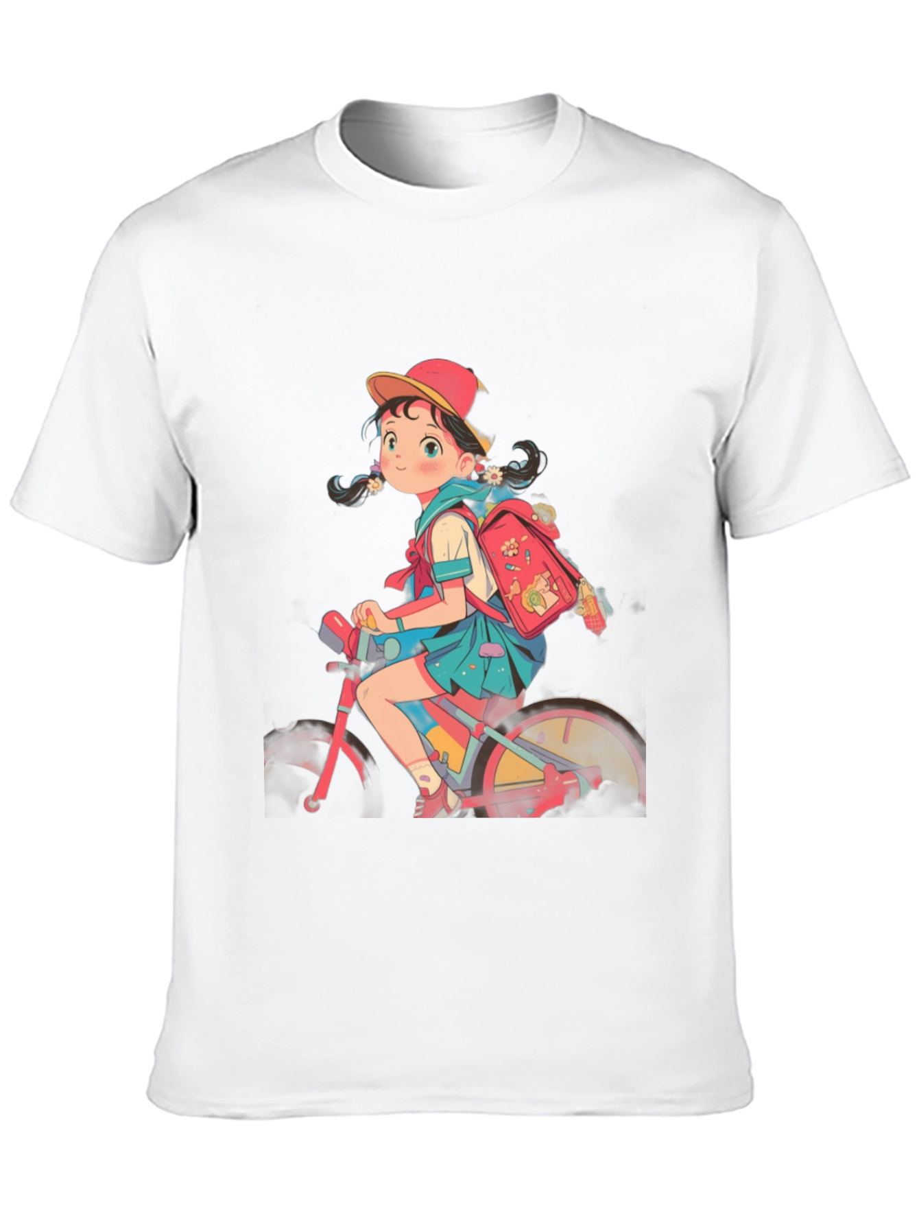 Anime Girl Riding Bicycle Graphic Tee