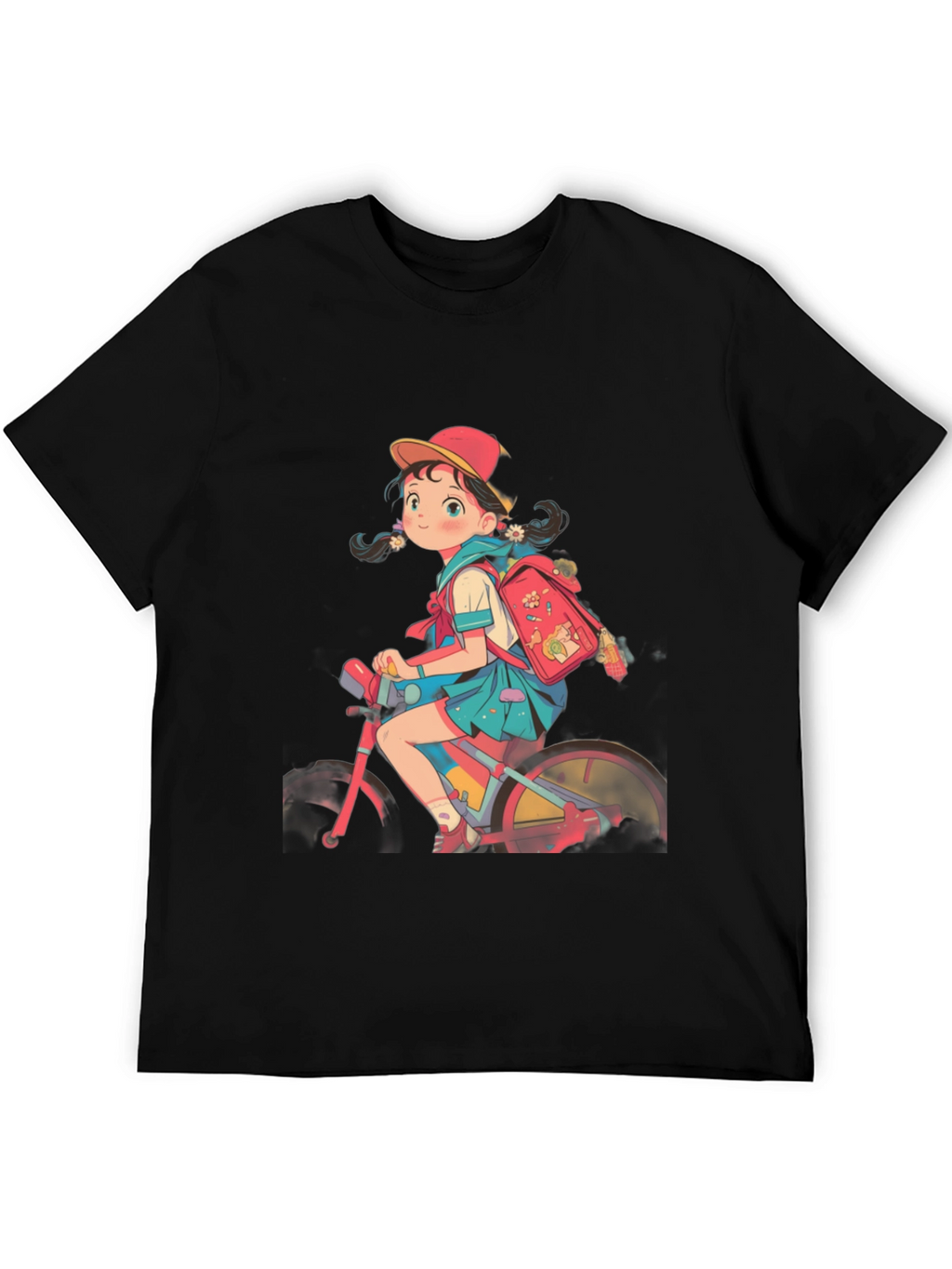 Anime Girl Riding Bicycle Graphic Tee