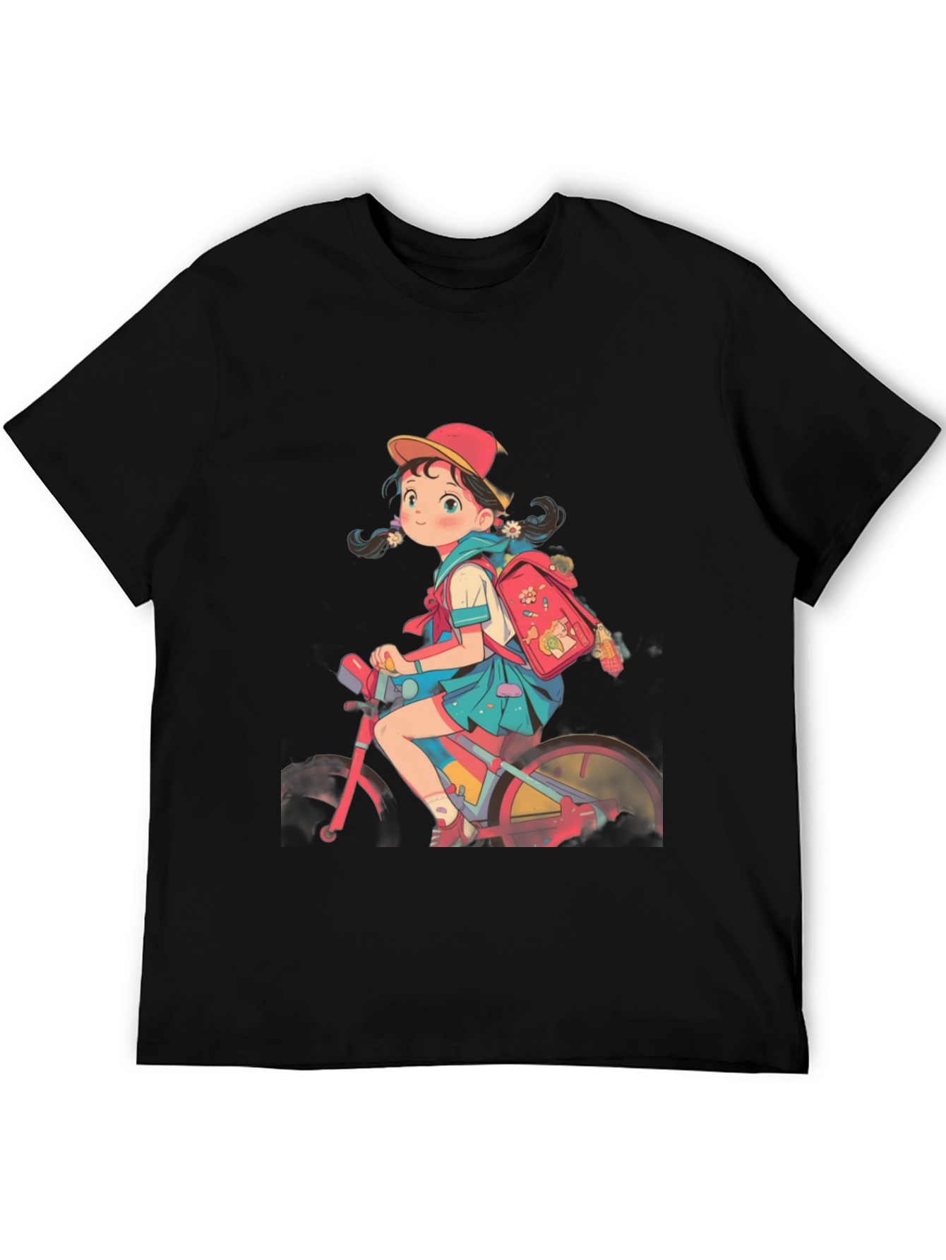 Anime Girl Riding Bicycle Graphic Tee