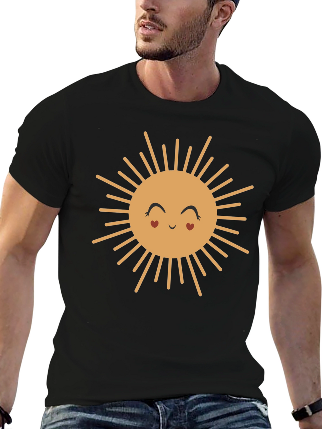Cute Smiling Sun Graphic Tee - Black