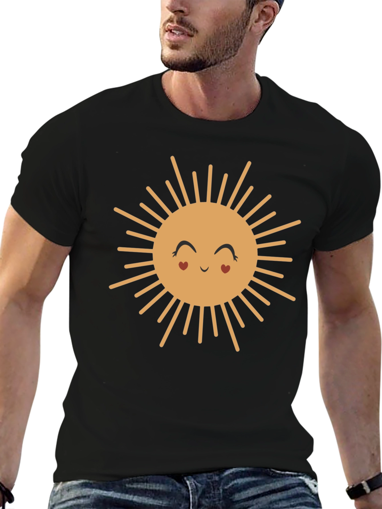 Cute Smiling Sun Graphic Tee - Black