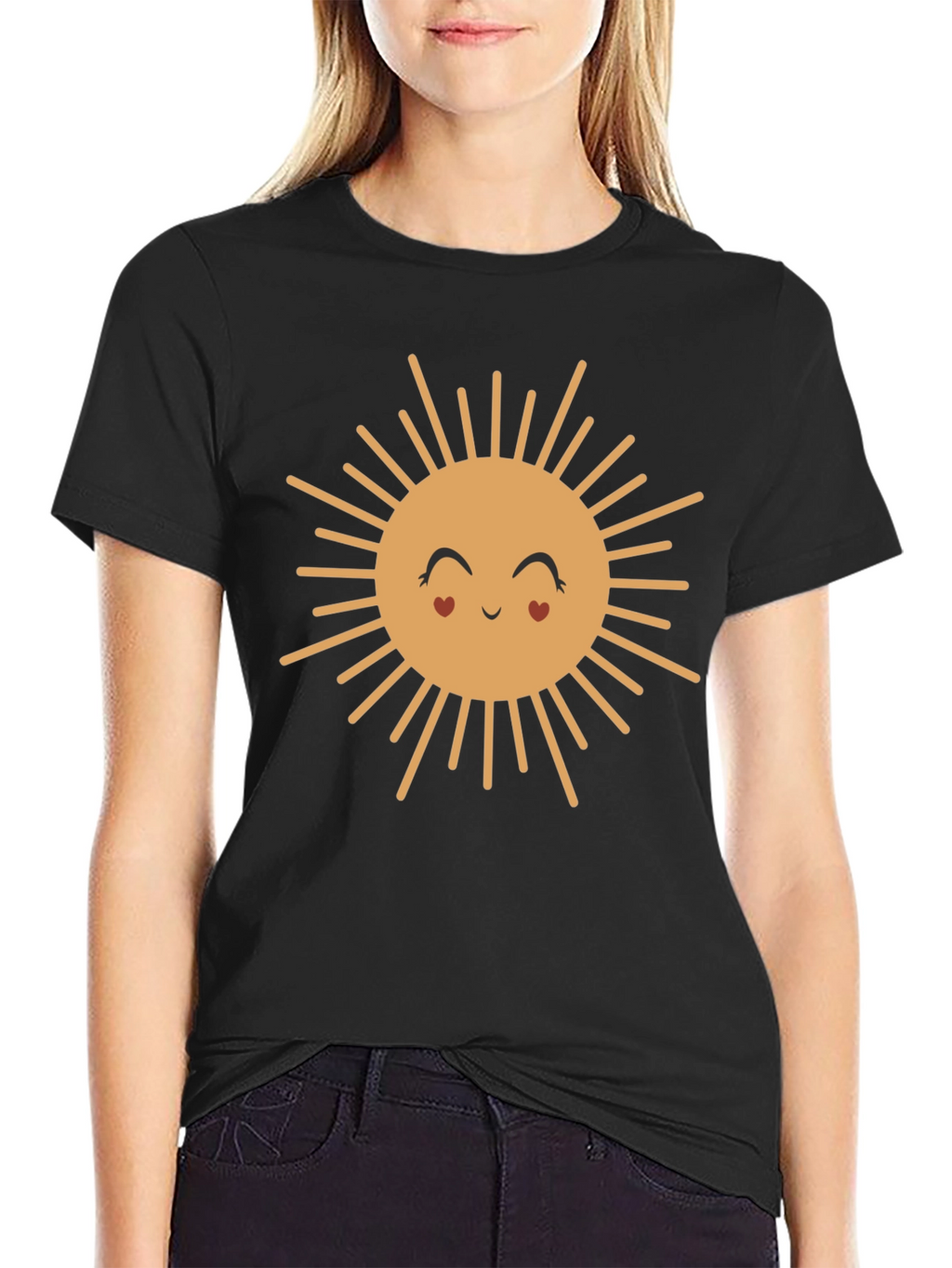 Cute Smiling Sun Graphic Tee - Black