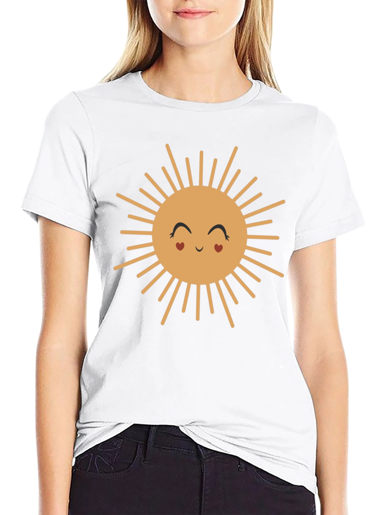 Cute Smiling Sun Graphic Tee - Black