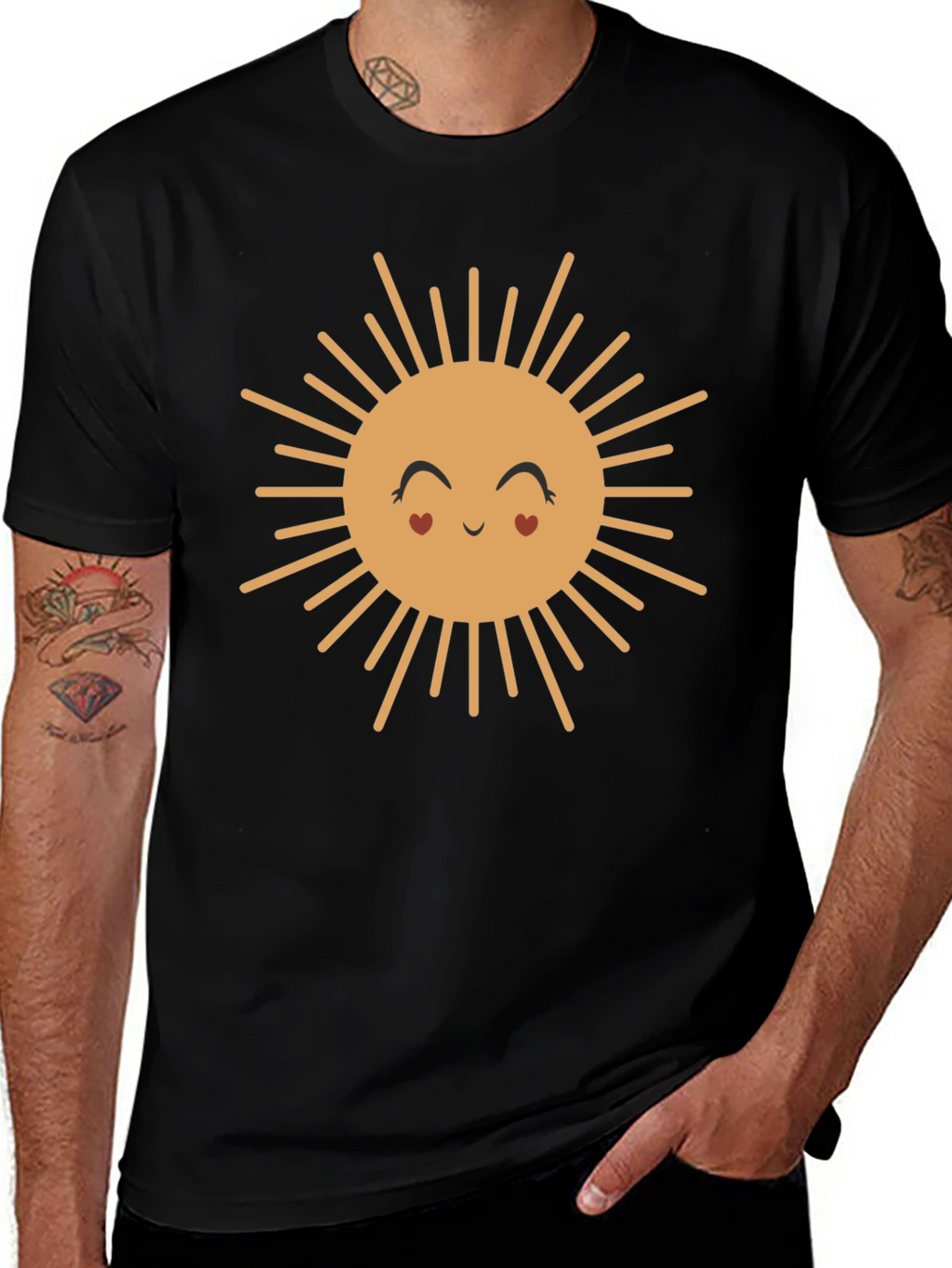 Cute Smiling Sun Graphic Tee - Black