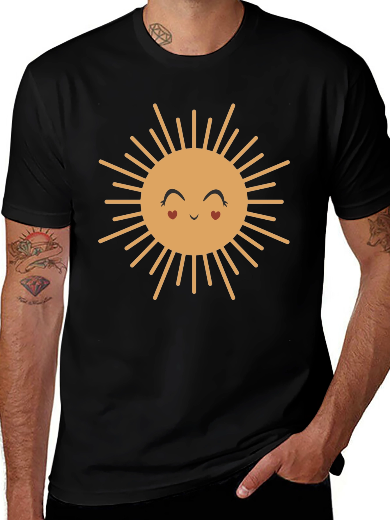 Cute Smiling Sun Graphic Tee - Black