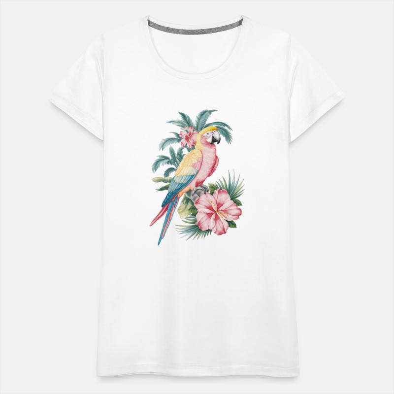 Tropical Parrot and Hibiscus Flowers