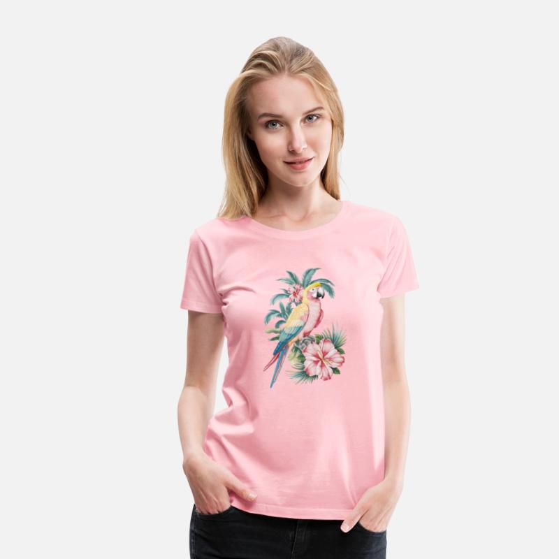 Tropical Parrot and Hibiscus Flowers