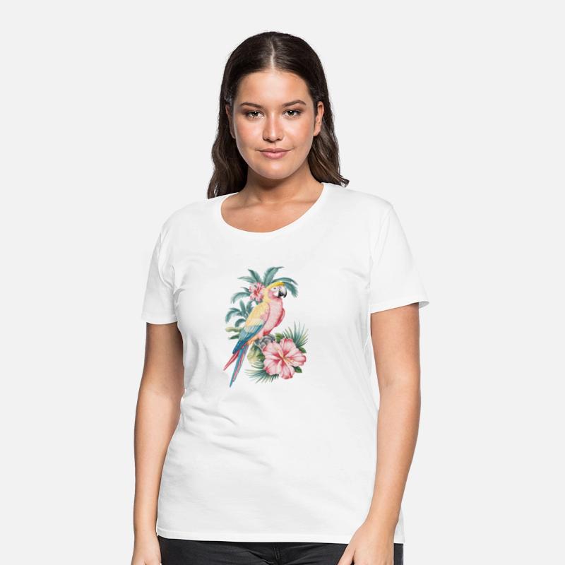Tropical Parrot and Hibiscus Flowers