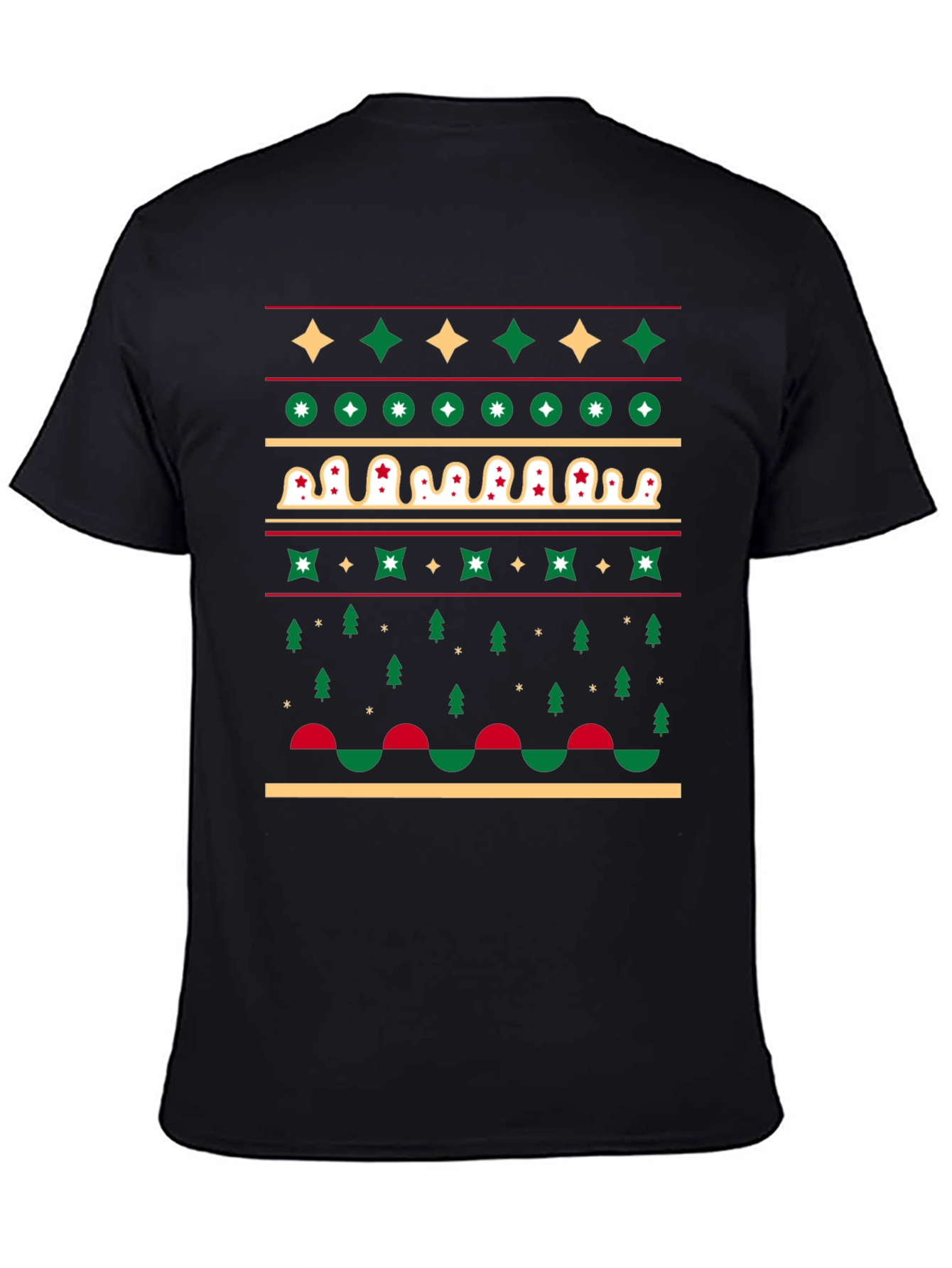 Festive Holiday Pattern Black T-Shirt