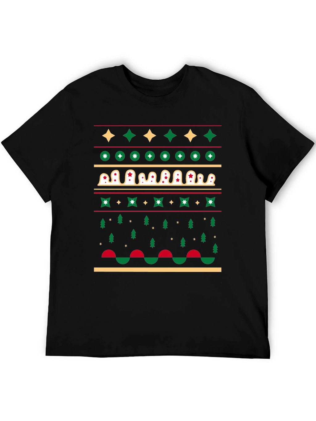 Festive Holiday Pattern Black T-Shirt
