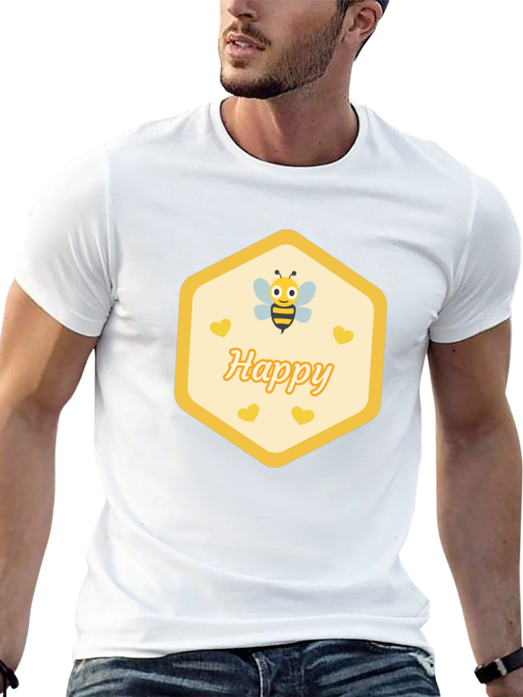 Happy Bee Graphic T-Shirt - Black Casual Cotton Tee