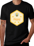 Happy Bee Graphic T-Shirt - Black Casual Cotton Tee