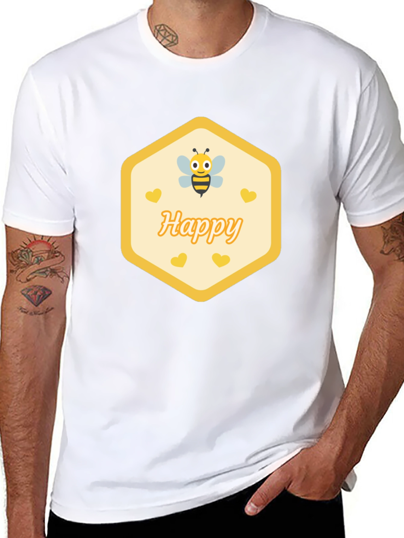 Happy Bee Graphic T-Shirt - Black Casual Cotton Tee