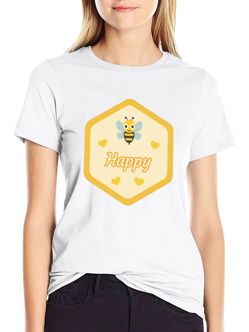 Happy Bee Graphic T-Shirt - Black Casual Cotton Tee