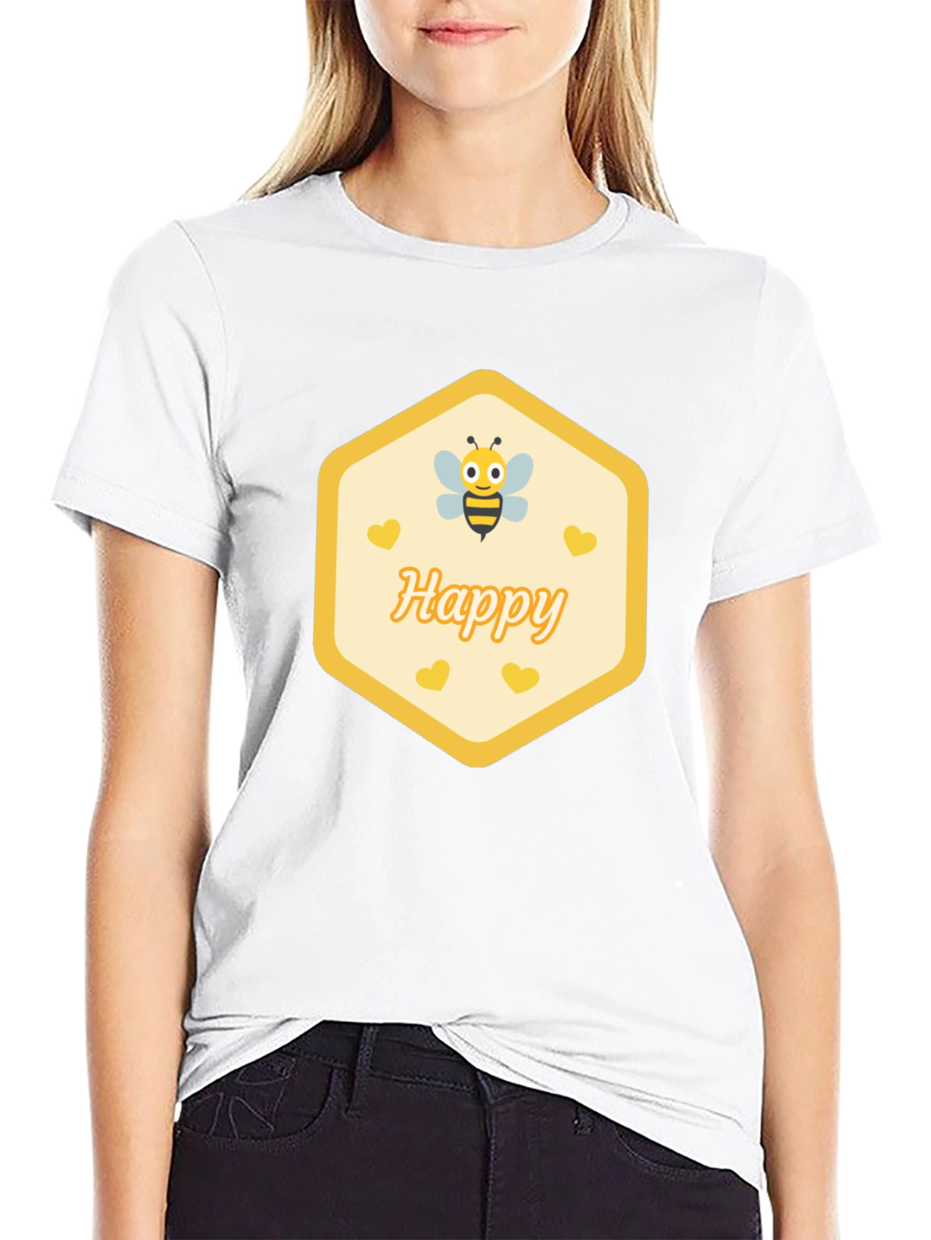 Happy Bee Graphic T-Shirt - Black Casual Cotton Tee