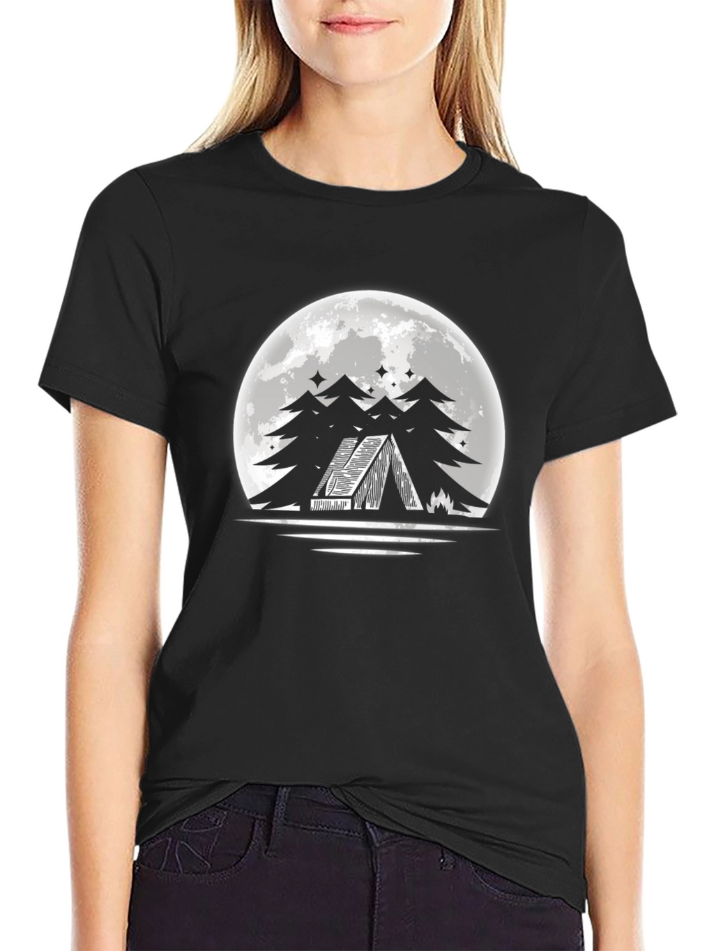 Moonlit Tent T-Shirt - Camping Adventure Design