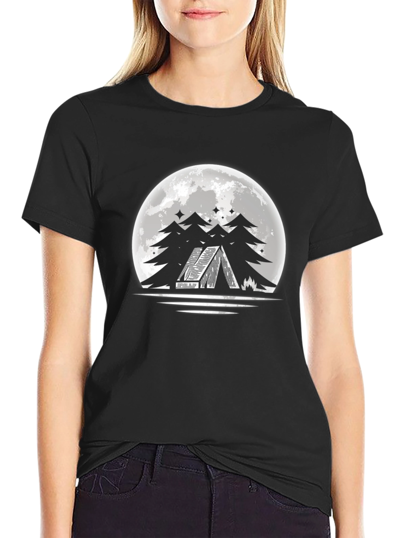 Moonlit Tent T-Shirt - Camping Adventure Design