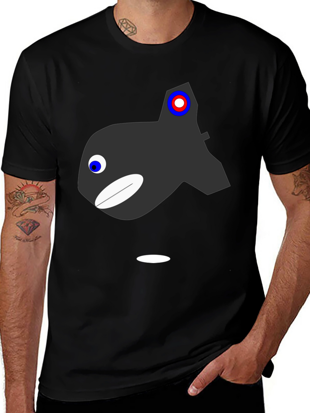 Cartoon Orca Graphic T-Shirt - Black