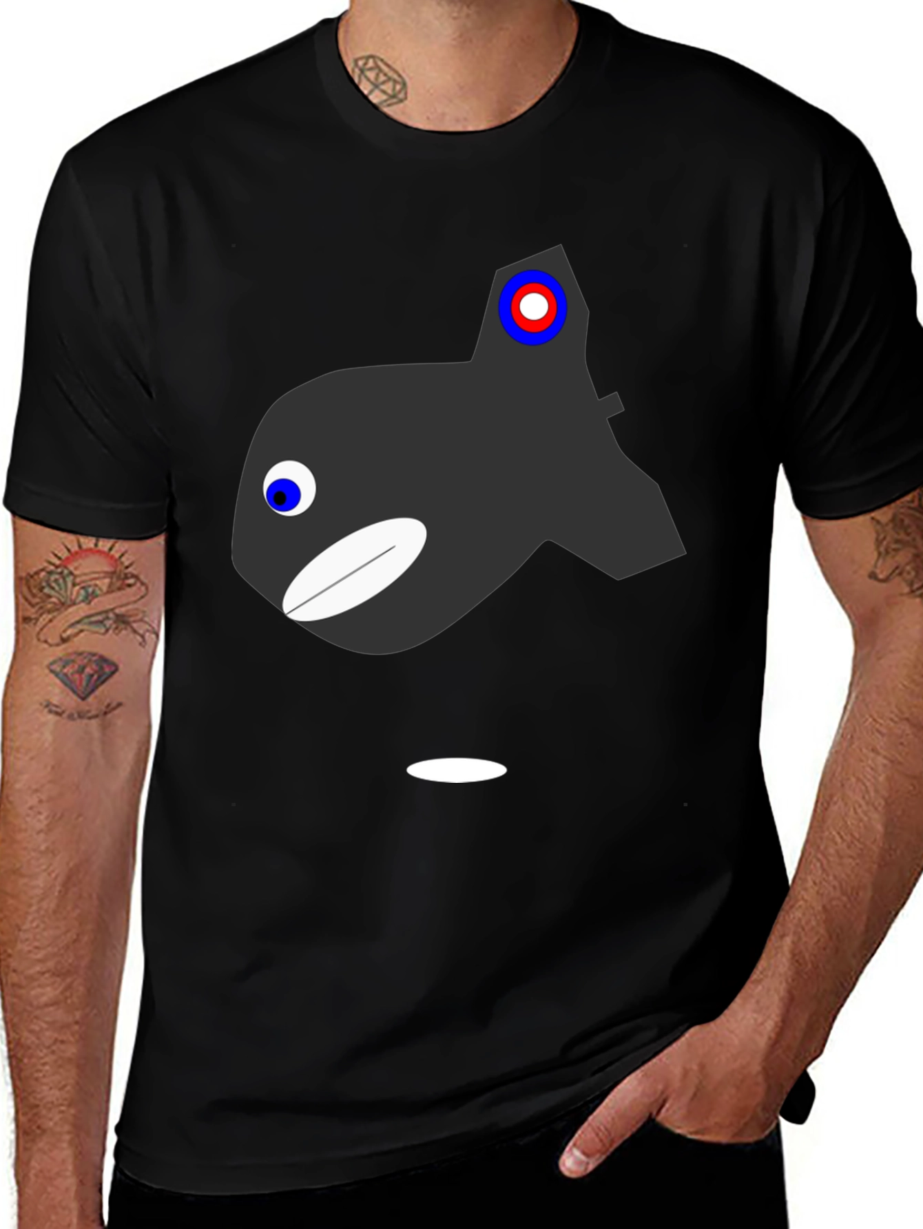 Cartoon Orca Graphic T-Shirt - Black