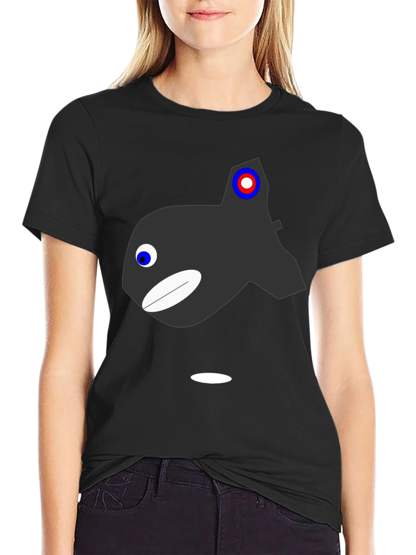 Cartoon Orca Graphic T-Shirt - Black