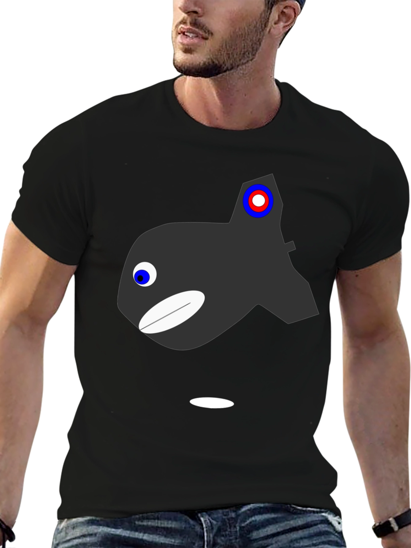 Cartoon Orca Graphic T-Shirt - Black