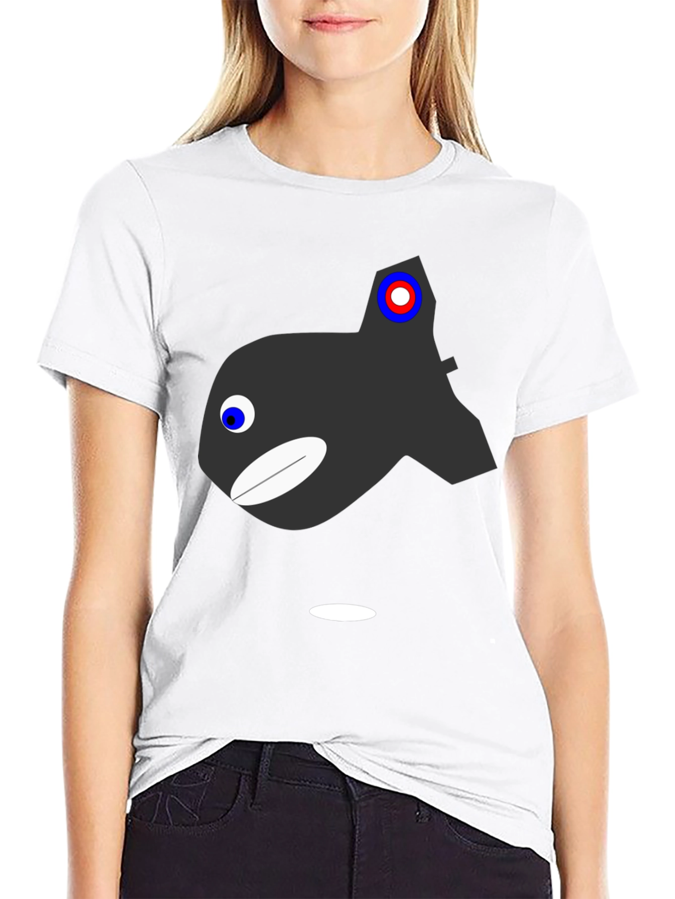 Cartoon Orca Graphic T-Shirt - Black