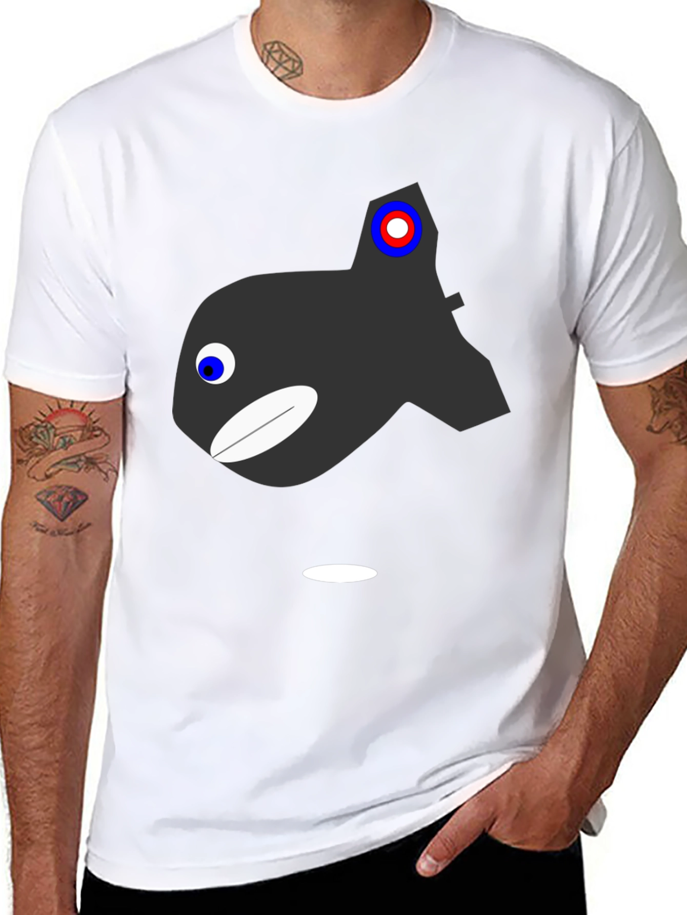 Cartoon Orca Graphic T-Shirt - Black
