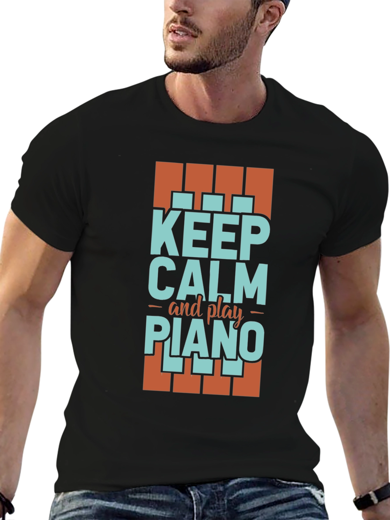 Keep Calm and Play Piano Graphic Tee - Music Lover T-Shirt