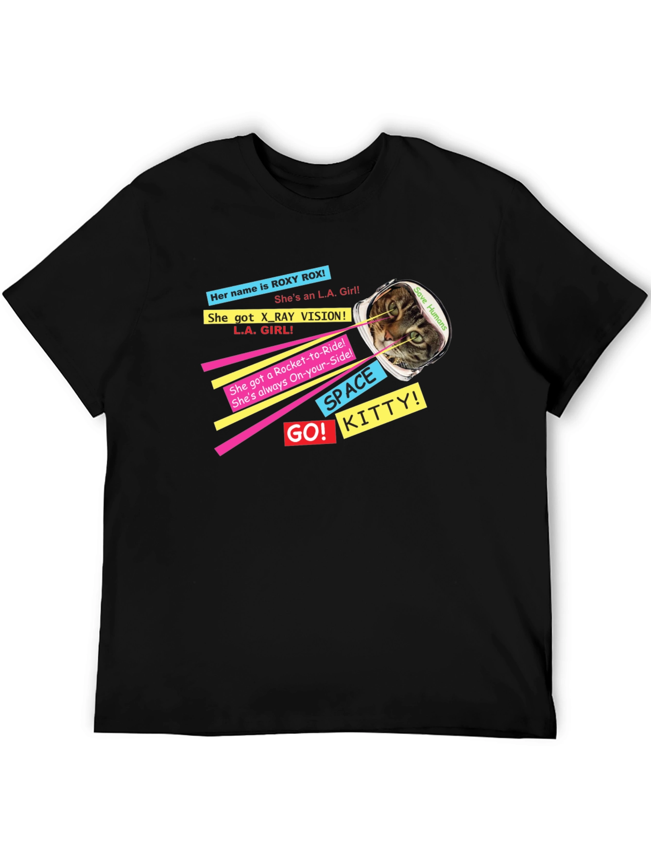 Retro Space Kitty T-Shirt - Save Humans!