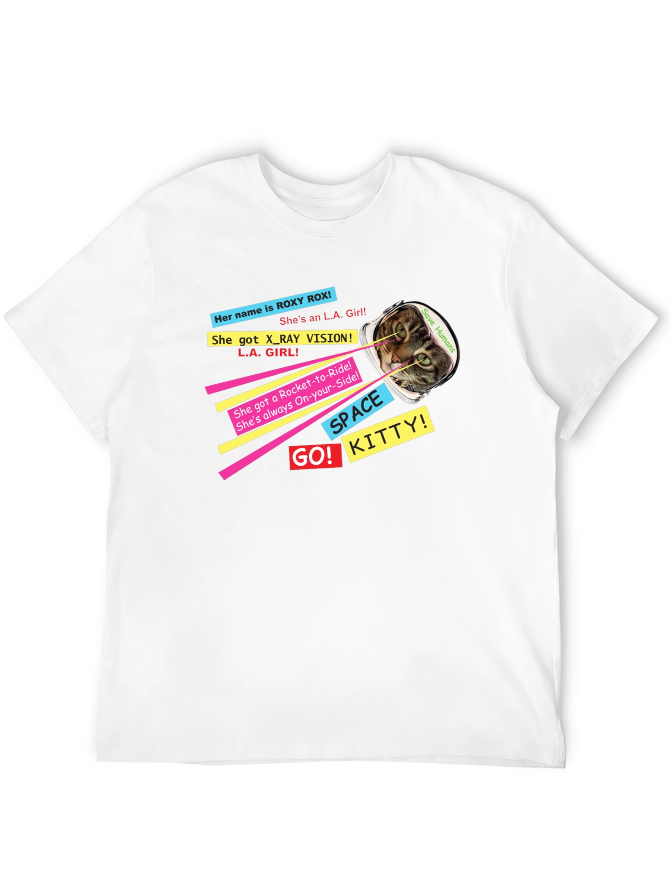 Retro Space Kitty T-Shirt - Save Humans!