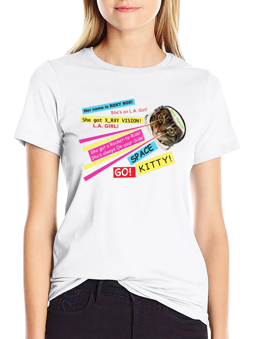 Retro Space Kitty T-Shirt - Save Humans!