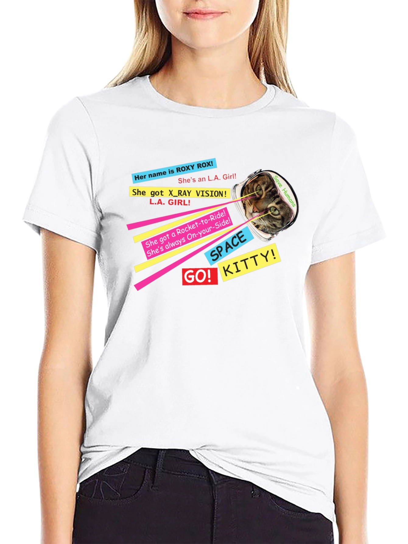Retro Space Kitty T-Shirt - Save Humans!